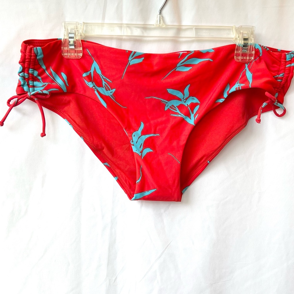 NWT Gap Factory Red Drawstring Bathing Suit Bikini Bottom w/Blue Leaf Print Sz L